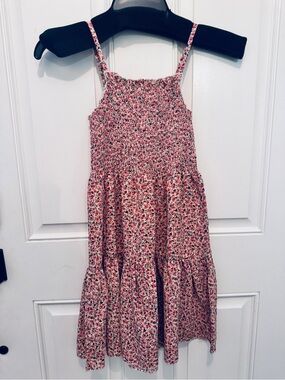 SHEIN Pink Floral Smocked Tiered Spaghetti Strap Dress
